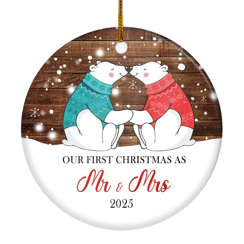 Our First Christmas As Mr And Mrs 2024 Bear Christmas Tree For Wedding Newlywed Couple Christmas Tree Ornament Circle Ornament Mockup 1 800x.jpg