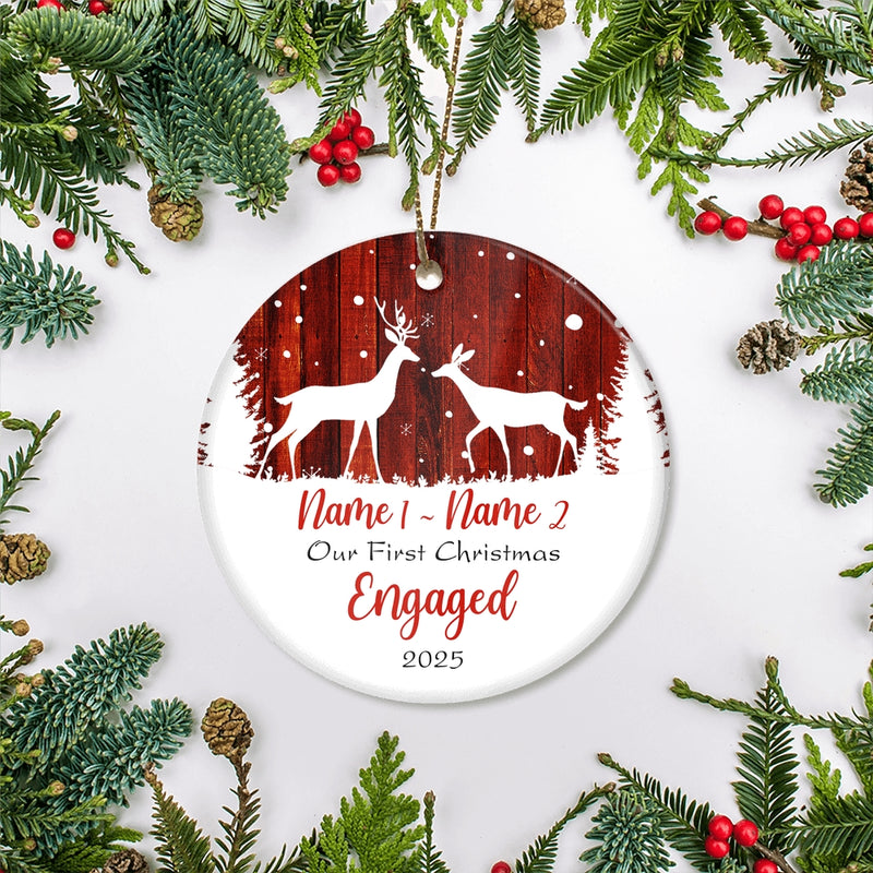 Personalized Deer First Christmas Engaged Ornament Gifts for Couple Spouses Newly Married Anniversary Day Christmas Tree Ornament Circle Ornament Mockup 2 800x.jpg