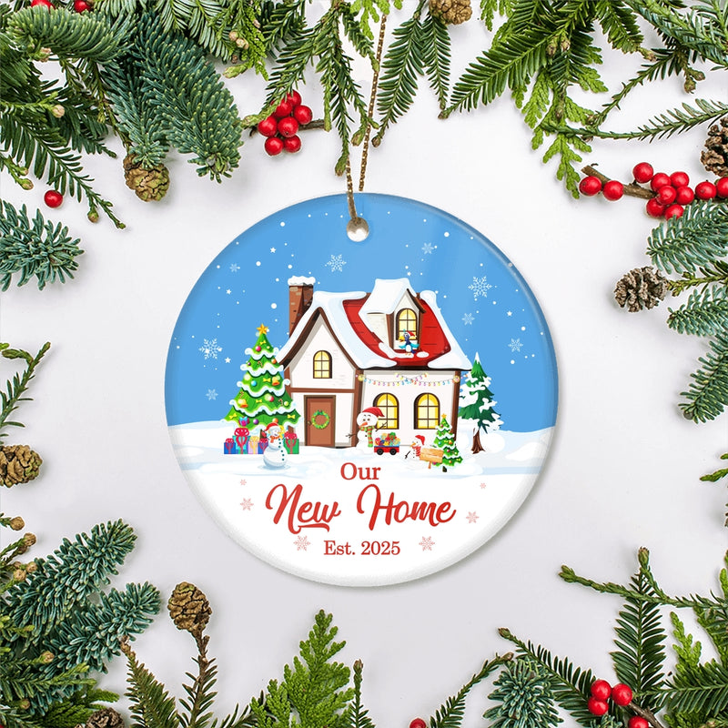 Our New Home Ornament Est 2024 Christmas Housewarming Gift First Time House Homeowner 1st Holiday New Property Christmas Tree Ornament Circle Ornament Mockup 2 800x.jpg