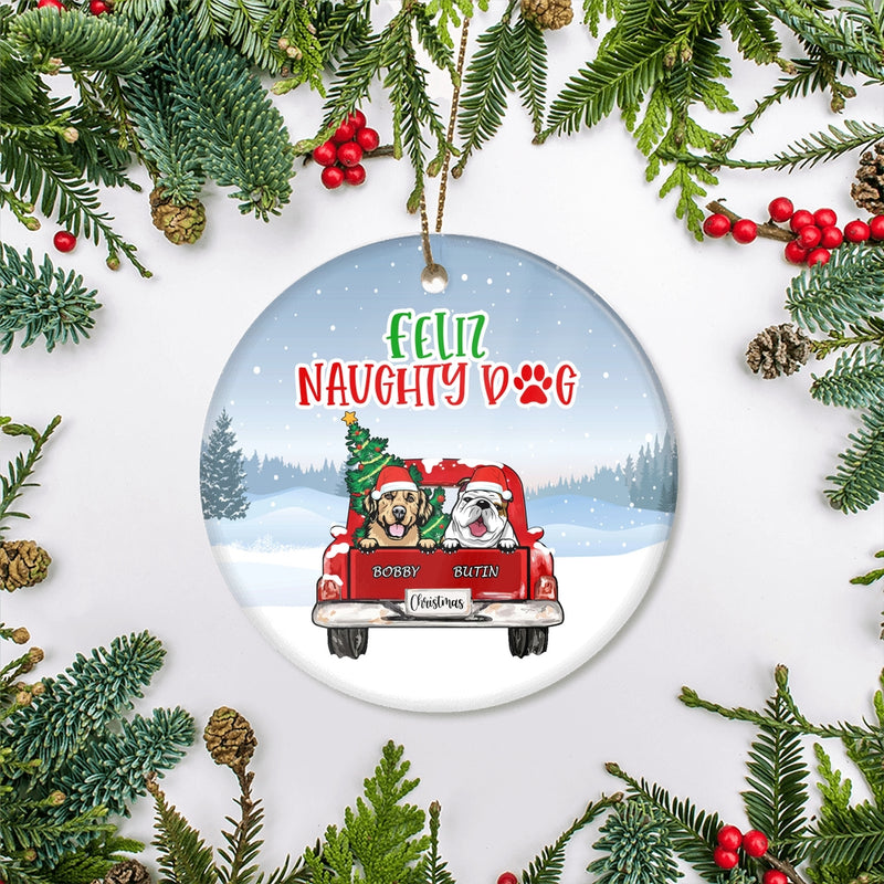 Personalized Dog Ornament Christmas Red Feliz Naughty Dog Pet Custom Gift for Dog Lovers Customized Christmas Tree Ornament Circle Ornament Mockup 2 800x.jpg