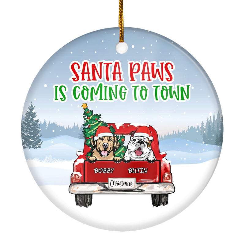 Personalized Dog Ornament Christmas Red Car Santa Is Coming To Town Pet Custom Gift for Dog Lovers Customized Christmas Tree Ornament Circle Ornament Mockup 1 800x.jpg