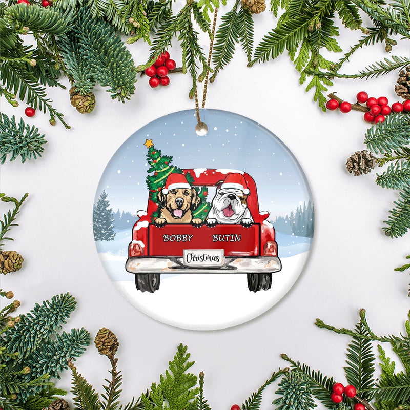 Personalized Dog Ornament Christmas Red Car Pet Custom Gift for Dog Lovers Customized Christmas Tree Ornament Circle Ornament Mockup 2 800x.jpg