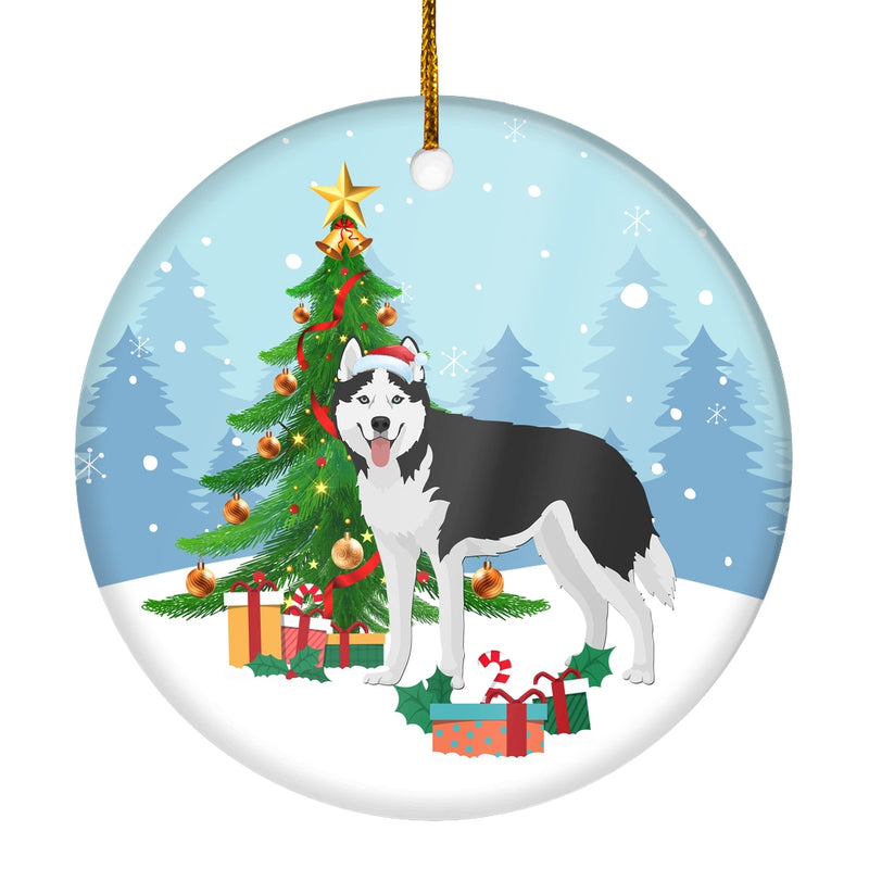 Merry Christmas Tree Siberian Husky Christmas and Dogs Gift for Dog Lovers Christmas Tree Ornament Circle Ornament Mockup 1 800x.jpg