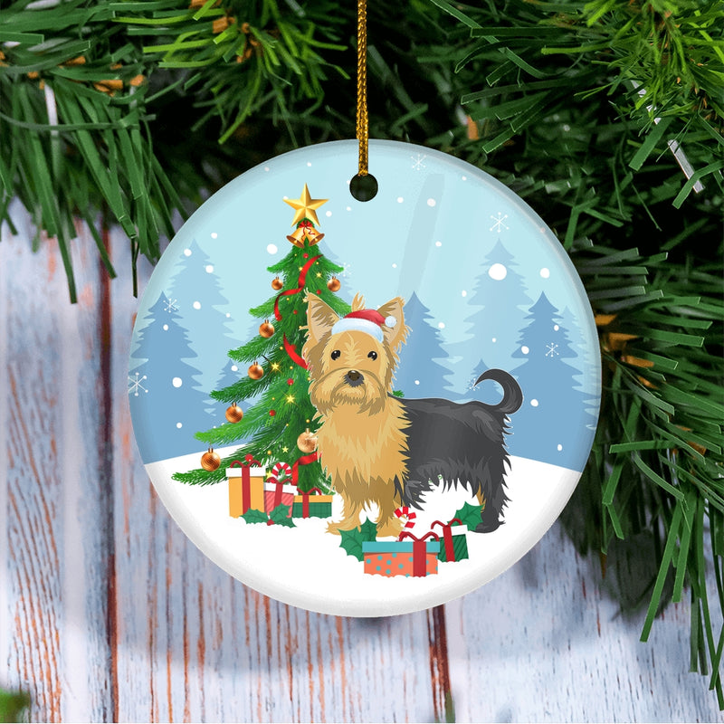 Merry Christmas Tree Yorkie Christmas and Dogs Gift for Dog Lovers Christmas Tree Ornament Circle Ornament Mockup 3 800x.jpg