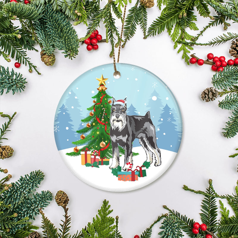Merry Christmas Tree Schnauzer Christmas and Dogs Gift for Dog Lovers Christmas Tree Ornament Circle Ornament Mockup 2 800x.jpg