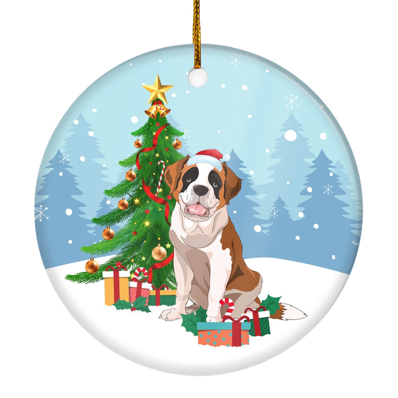 Merry Christmas Tree Saint Bernard Christmas and Dogs Gift for Dog Lovers Christmas Tree Ornament Circle Ornament Mockup 1 800x.jpg