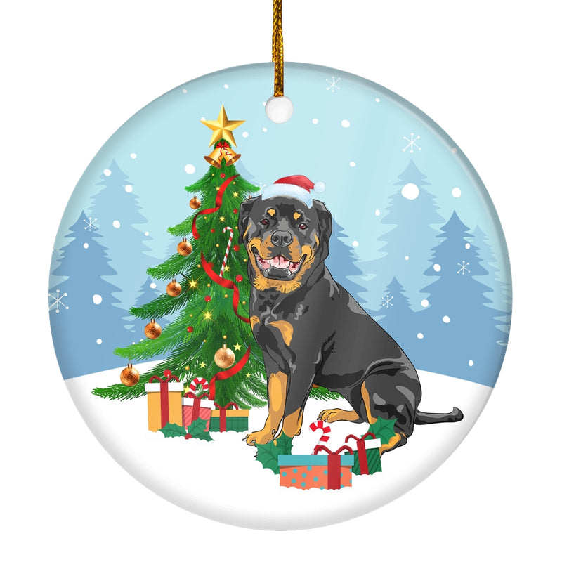 Merry Christmas Tree Rottweiler Christmas and Dogs Gift for Dog Lovers Christmas Tree Ornament Circle Ornament Mockup 1 800x.jpg