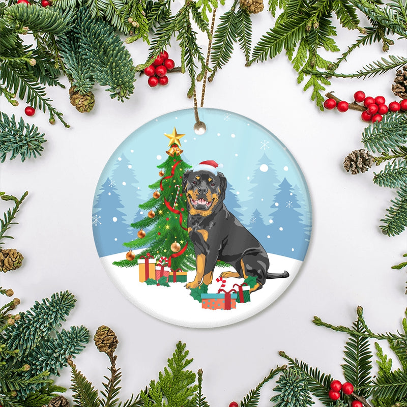Merry Christmas Tree Rottweiler Christmas and Dogs Gift for Dog Lovers Christmas Tree Ornament Circle Ornament Mockup 2 800x.jpg