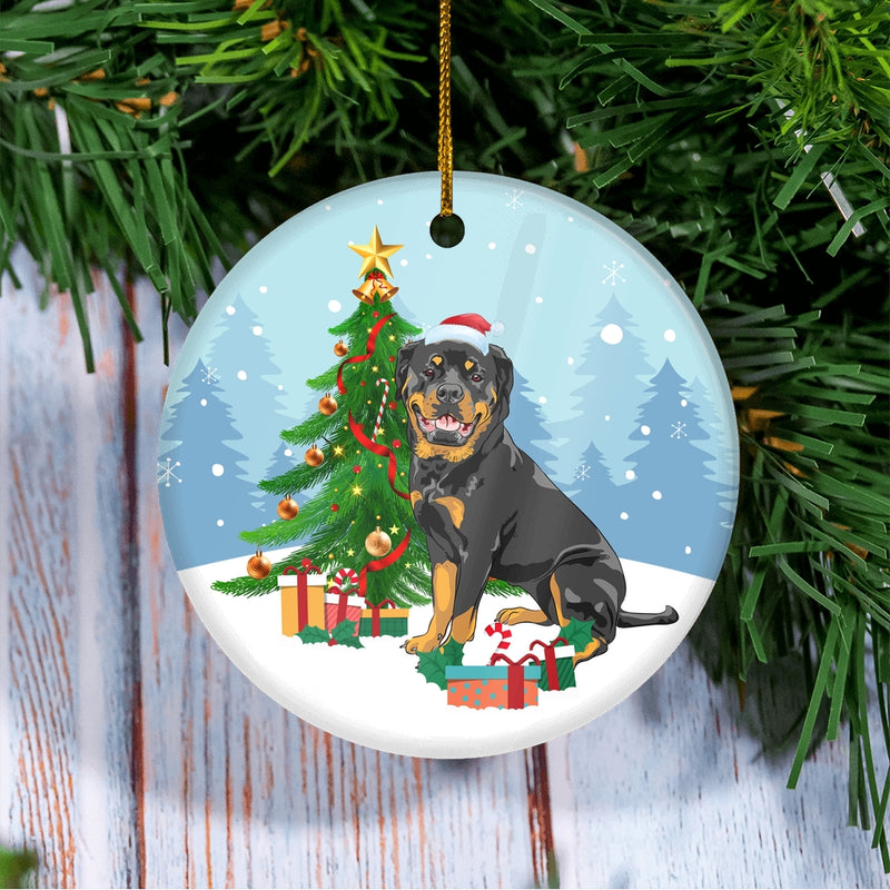 Merry Christmas Tree Rottweiler Christmas and Dogs Gift for Dog Lovers Christmas Tree Ornament Circle Ornament Mockup 3 800x.jpg
