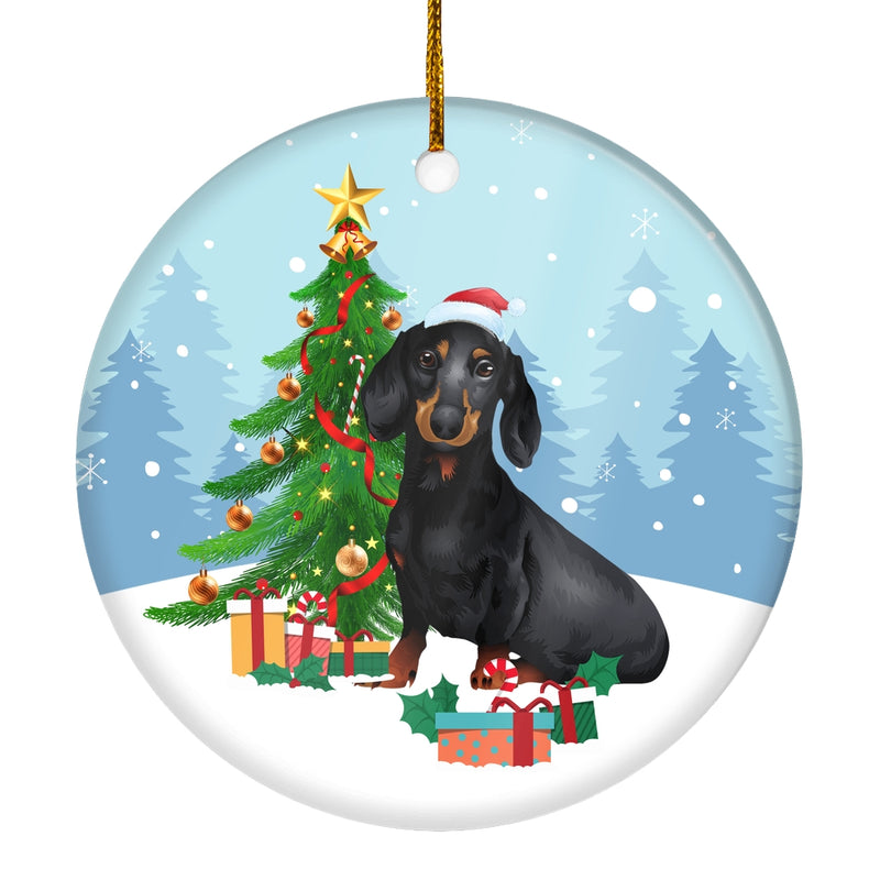 Merry Christmas Tree Dachshund Christmas and Dogs Gift for Dog Lovers Christmas Tree Ornament Circle Ornament Mockup 1 800x.jpg