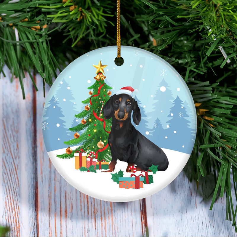 Merry Christmas Tree Dachshund Christmas and Dogs Gift for Dog Lovers Christmas Tree Ornament Circle Ornament Mockup 3 800x.jpg