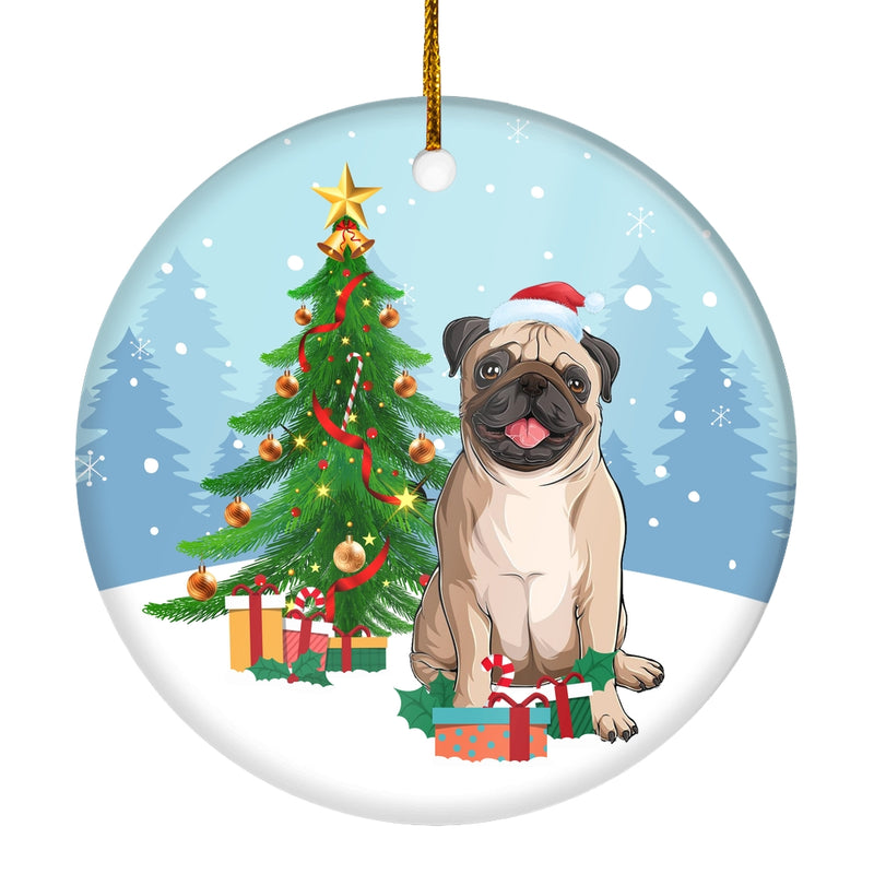 Merry Christmas Tree Pug Christmas and Dogs Gift for Dog Lovers Christmas Tree Ornament Circle Ornament Mockup 1 800x.jpg