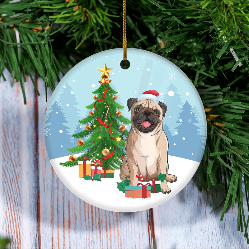 Merry Christmas Tree Pug Christmas and Dogs Gift for Dog Lovers Christmas Tree Ornament Circle Ornament Mockup 3 800x.jpg