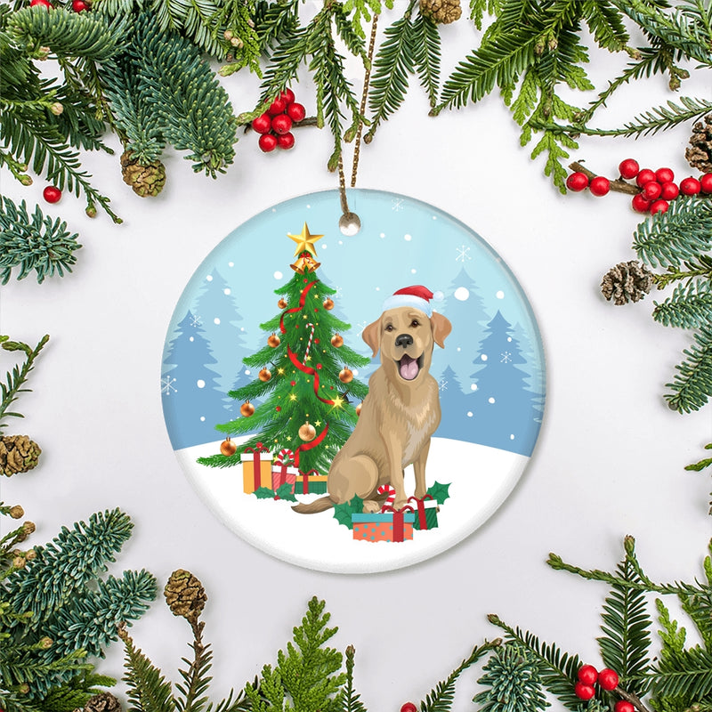 Merry Christmas Tree Labrador Christmas and Dogs Gift for Dog Lovers Christmas Tree Ornament Circle Ornament Mockup 2 800x.jpg