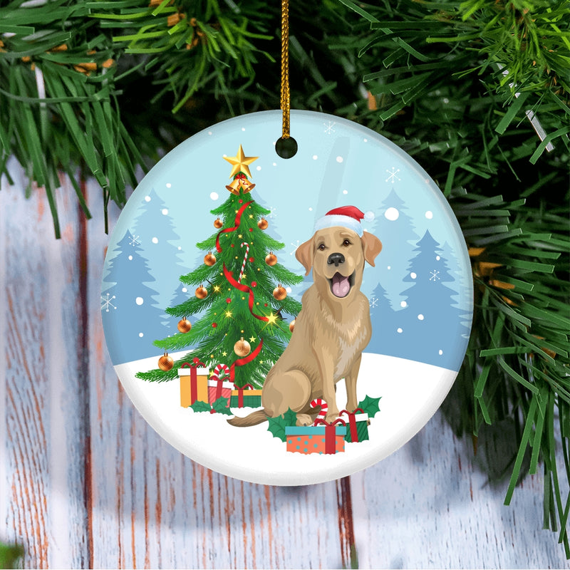 Merry Christmas Tree Labrador Christmas and Dogs Gift for Dog Lovers Christmas Tree Ornament Circle Ornament Mockup 3 800x.jpg