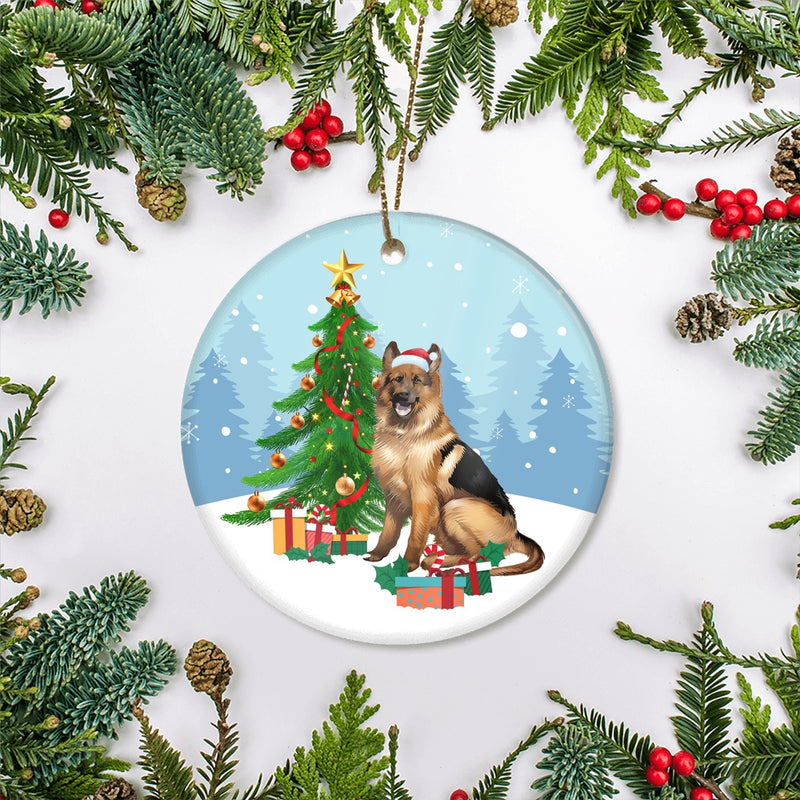 Merry Christmas Tree German Shepherd Christmas and Dogs Gift for Dog Lovers Christmas Tree Ornament Circle Ornament Mockup 2 800x.jpg