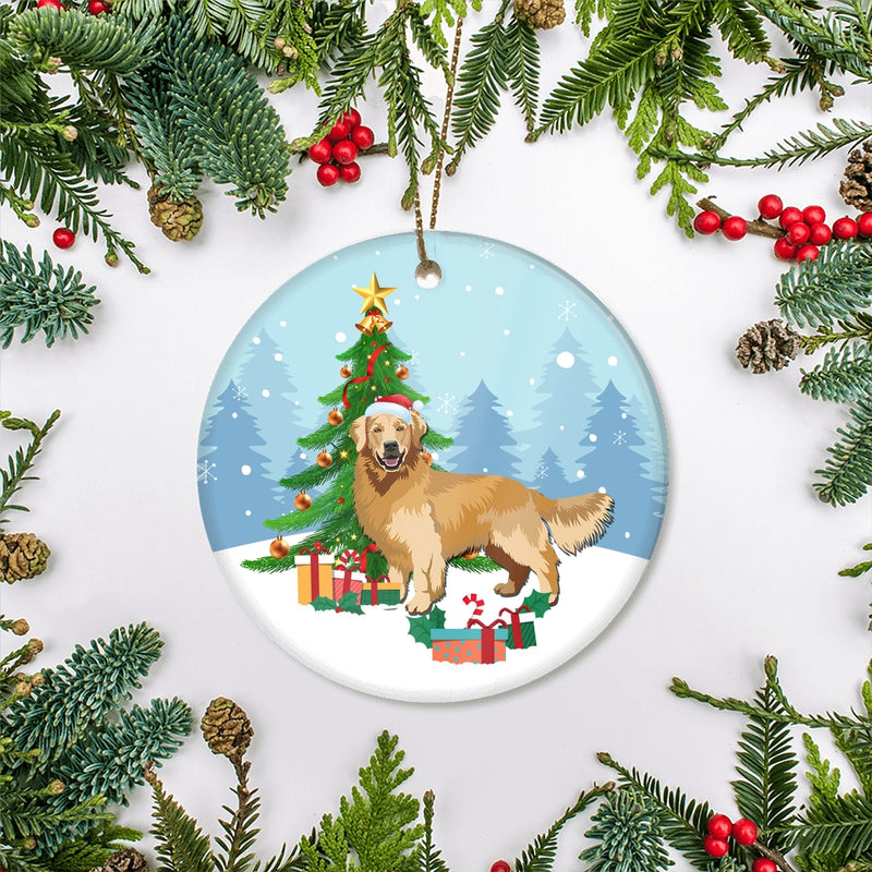 Merry Christmas Tree Golden Retriever Christmas and Dogs Gift for Dog Lovers Christmas Tree Ornament Circle Ornament Mockup 2 800x.jpg
