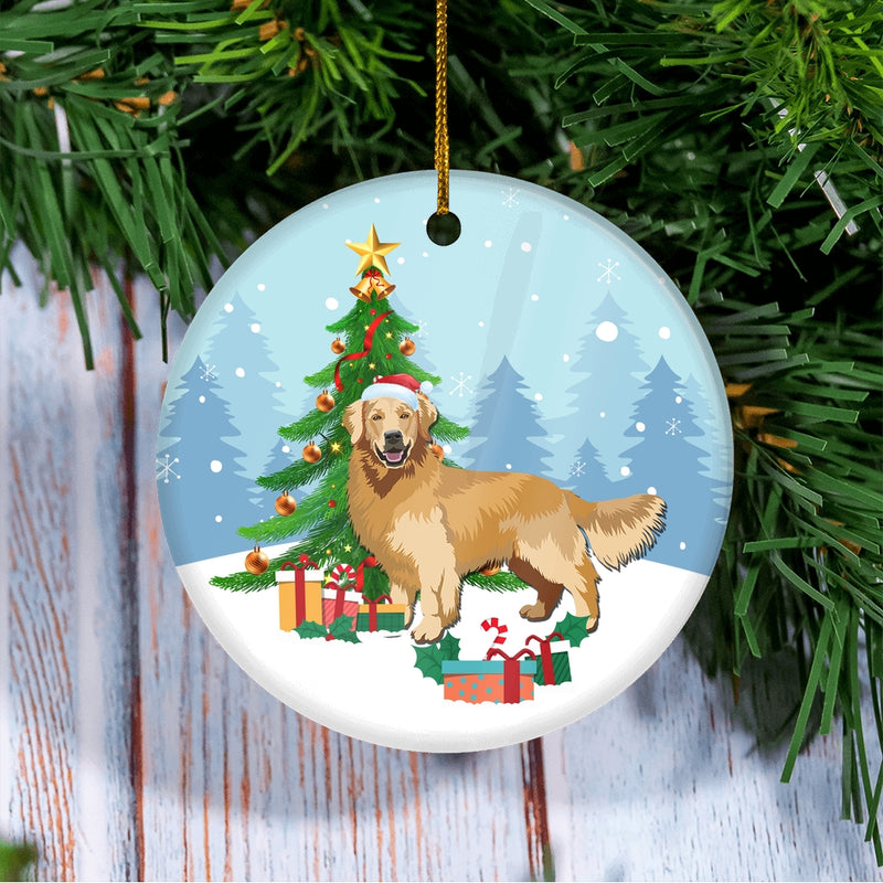 Merry Christmas Tree Golden Retriever Christmas and Dogs Gift for Dog Lovers Christmas Tree Ornament Circle Ornament Mockup 3 800x.jpg