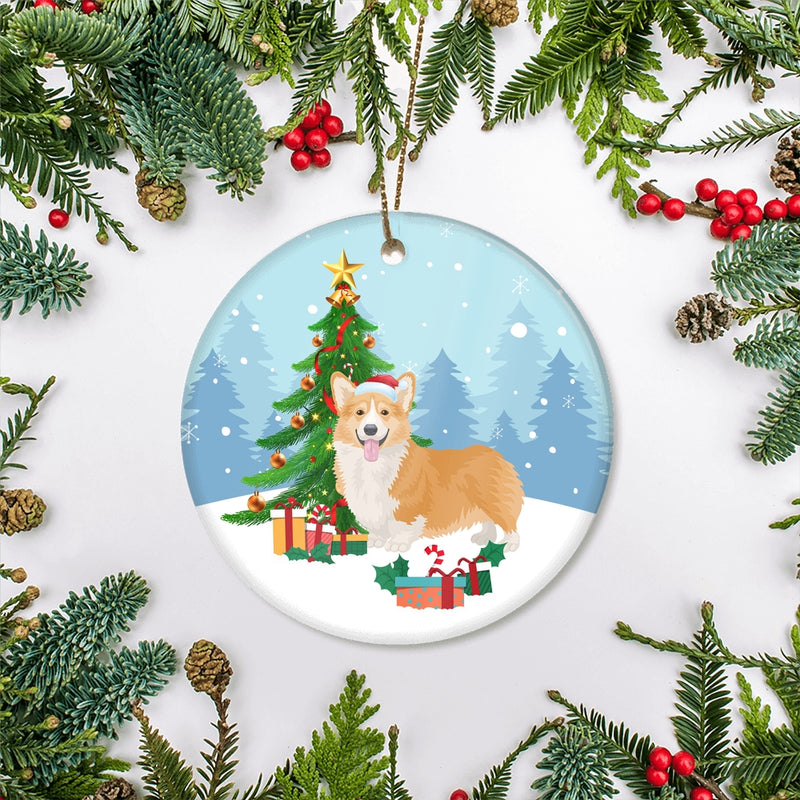 Merry Christmas Tree Corgi Christmas and Dogs Gift for Dog Lovers Christmas Tree Ornament Circle Ornament Mockup 2 800x.jpg
