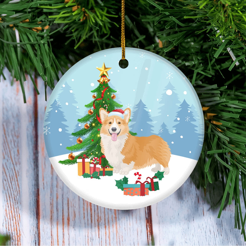 Merry Christmas Tree Corgi Christmas and Dogs Gift for Dog Lovers Christmas Tree Ornament Circle Ornament Mockup 3 800x.jpg