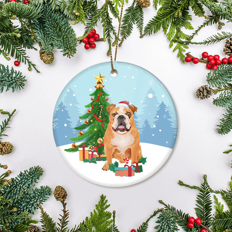Merry Christmas Tree Bulldog Christmas and Dogs Gift for Dog Lovers Christmas Tree Ornament Circle Ornament Mockup 2 800x.jpg