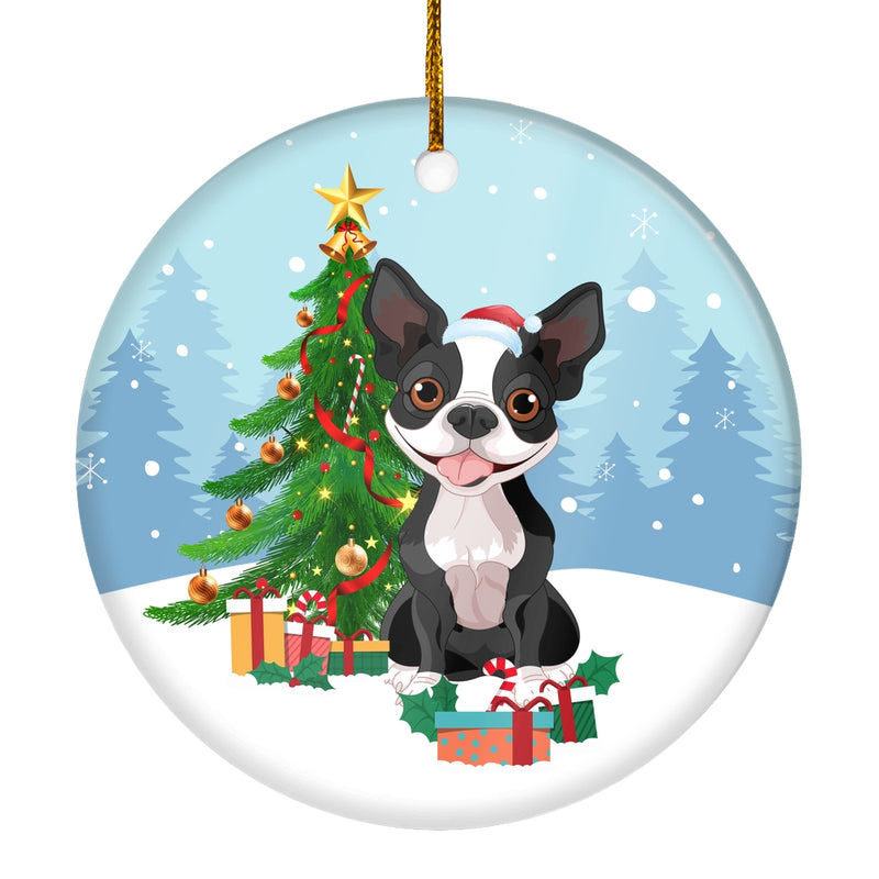 Merry Christmas Tree Boston Terrier Christmas and Dogs Gift for Dog Lovers Christmas Tree Ornament Circle Ornament Mockup 1 800x.jpg