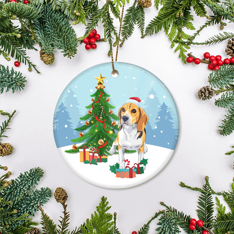Merry Christmas Tree Beagle Christmas and Dogs Gift for Dog Lovers Christmas Tree Ornament Circle Ornament Mockup 2 800x.jpg