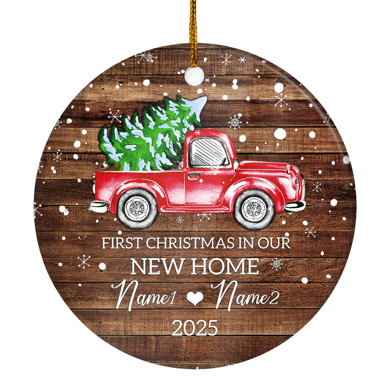 Personalized 2025 First Christmas in Our New Home Ornament Red Car Mr Mrs Newlywed Couples Romantic Customized Christmas Tree Ornament Circle Ornament Mockup 1 800x.jpg