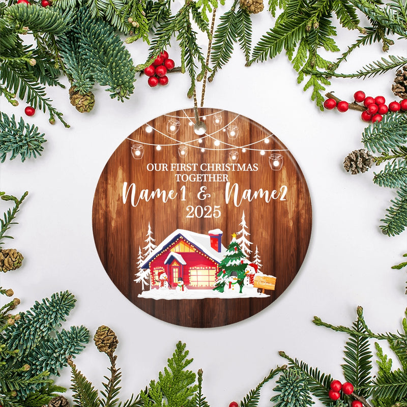 Personalized Custom Name Our First Christmas 2025 Ornament Christmas Snowman New Home for Couples Husband Wife Holiday Customized Christmas Tree Ornament Circle Ornament Mockup 2 800x.jpg
