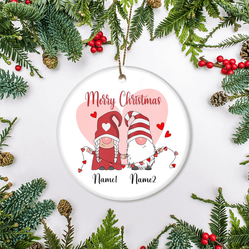 Personalized Gnome Couple Merry Christmas Wedding Our First Christmas Gift Customized Christmas Tree Ornament Circle Ornament Mockup 2 800x.jpg