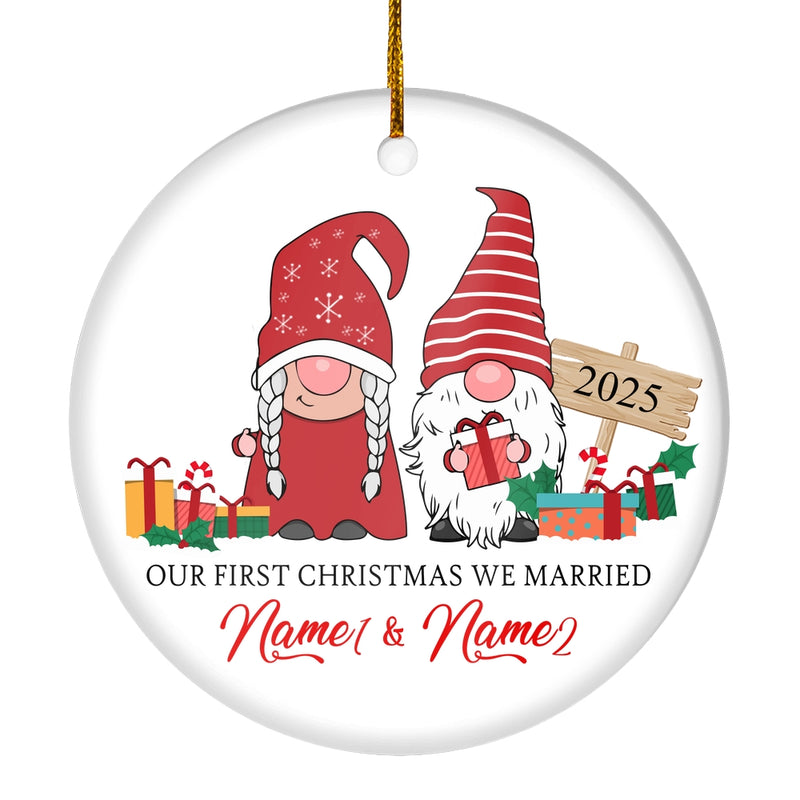 Personalized First Christmas We Married Ornament 2025 Funny Gifts Couple Gnome Christmas Family Holiday Customized Christmas Tree Ornament Circle Ornament Mockup 1 800x.jpg