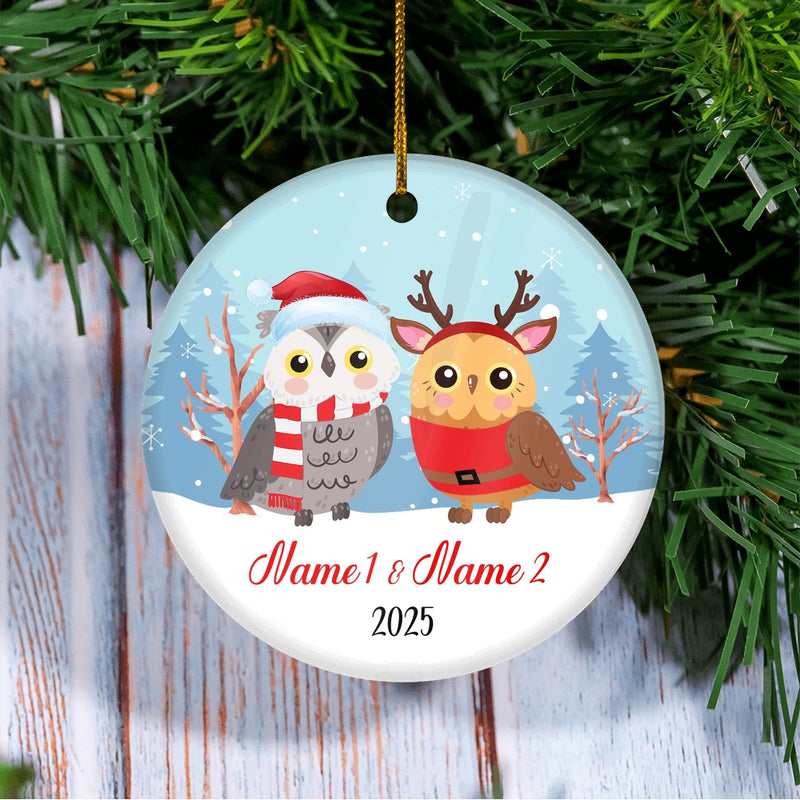 Personalized Owl Brother or Sister Christmas Ornament for Siblings Little Brother Sister with Names Customized Christmas Tree Ornament Circle Ornament Mockup 3 800x.jpg