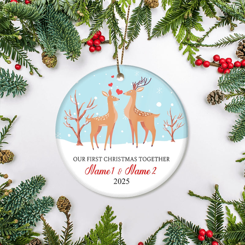 Personalized Our First Christmas Together 2025 Couple Buck and Doe Deer Newlywed Wife Husband Customized Christmas Tree Ornament Circle Ornament Mockup 2 800x.jpg