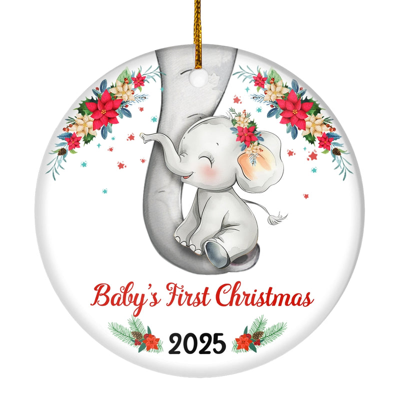2025 Baby s First Christmas Cute Elephant Ornament for Newborn Babies Xmas Christmas Tree Ornament Circle Ornament Mockup 1 800x.jpg
