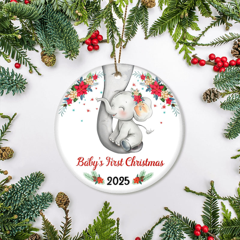 2025 Baby s First Christmas Cute Elephant Ornament for Newborn Babies Xmas Christmas Tree Ornament Circle Ornament Mockup 2 800x.jpg