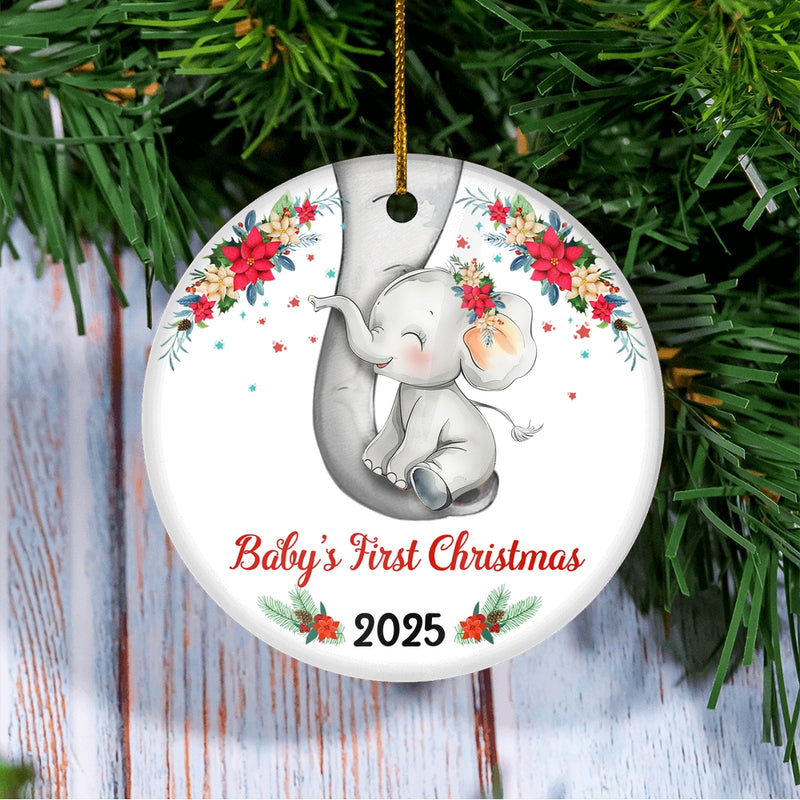 2025 Baby s First Christmas Cute Elephant Ornament for Newborn Babies Xmas Christmas Tree Ornament Circle Ornament Mockup 3 800x.jpg