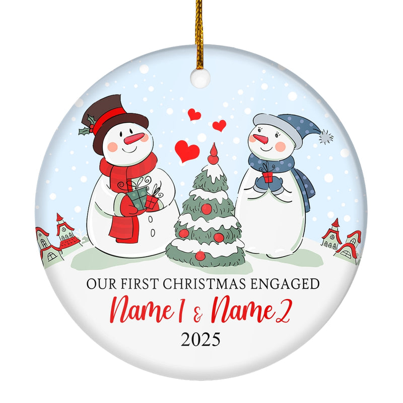 Personalized Our First Christmas Engagement Married Couple Snowman for Wedding Newlywed Customized Christmas Tree Ornament Circle Ornament Mockup 1 800x.jpg