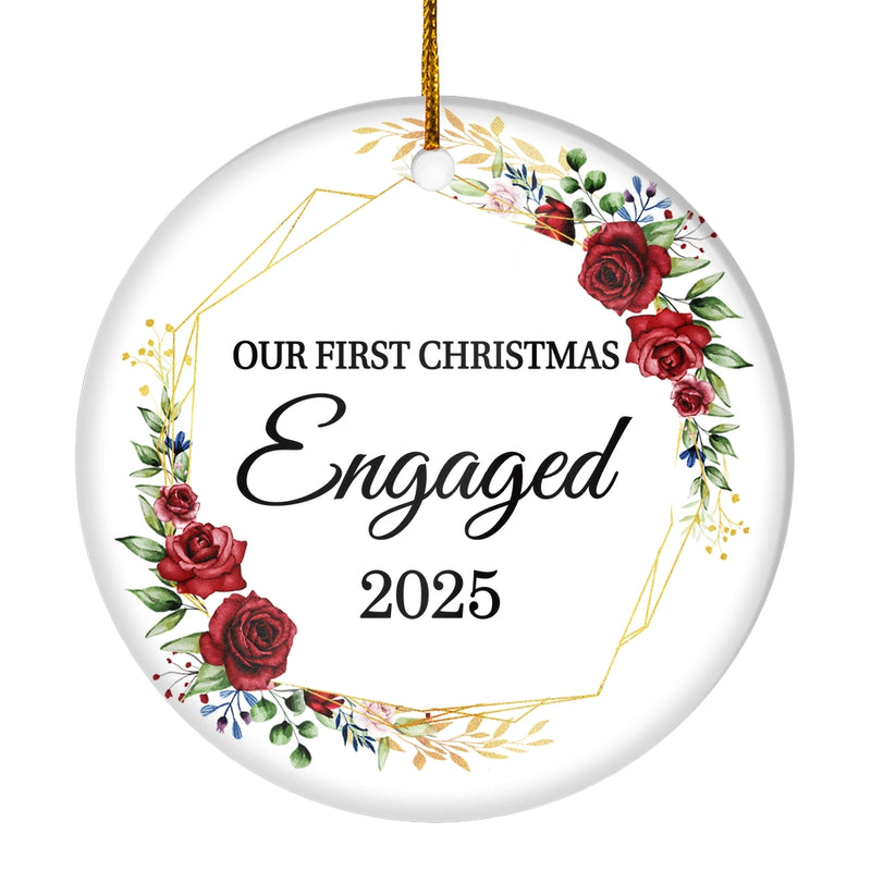 Our First Christmas Engaged 2025 Just Married Flower For Wedding Newlywed Couple 12 2025 Christmas Tree Ornament Circle Ornament Mockup 1 800x.jpg