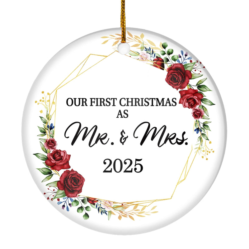 Our First Christmas As Mr And Mrs 2025 Flower For Wedding Newlywed Couple 12 2025 Christmas Tree Ornament Circle Ornament Mockup 1 800x.jpg
