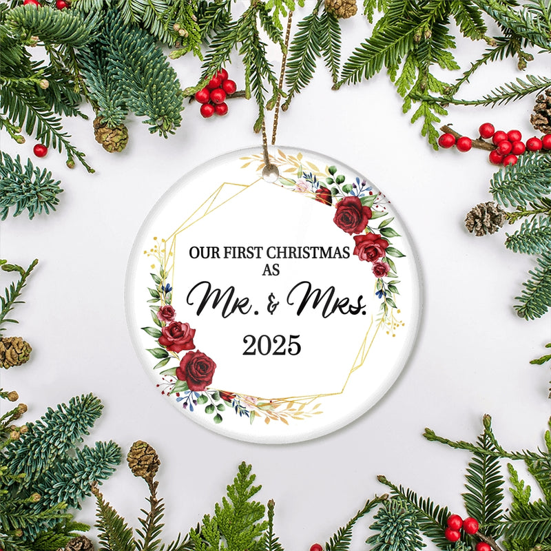 Our First Christmas As Mr And Mrs 2025 Flower For Wedding Newlywed Couple 12 2025 Christmas Tree Ornament Circle Ornament Mockup 2 800x.jpg