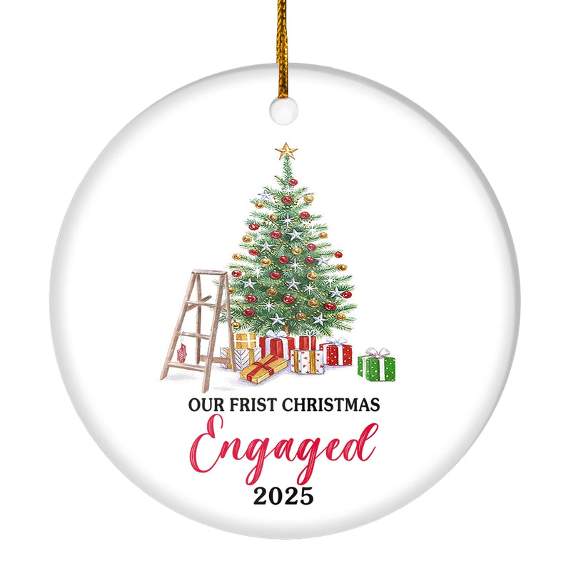 Our First Christmas Engaged 2025 Just Married Christmas Tree For Wedding Newlywed Couple 2025 Christmas Tree Ornament Circle Ornament Mockup 1 800x.jpg