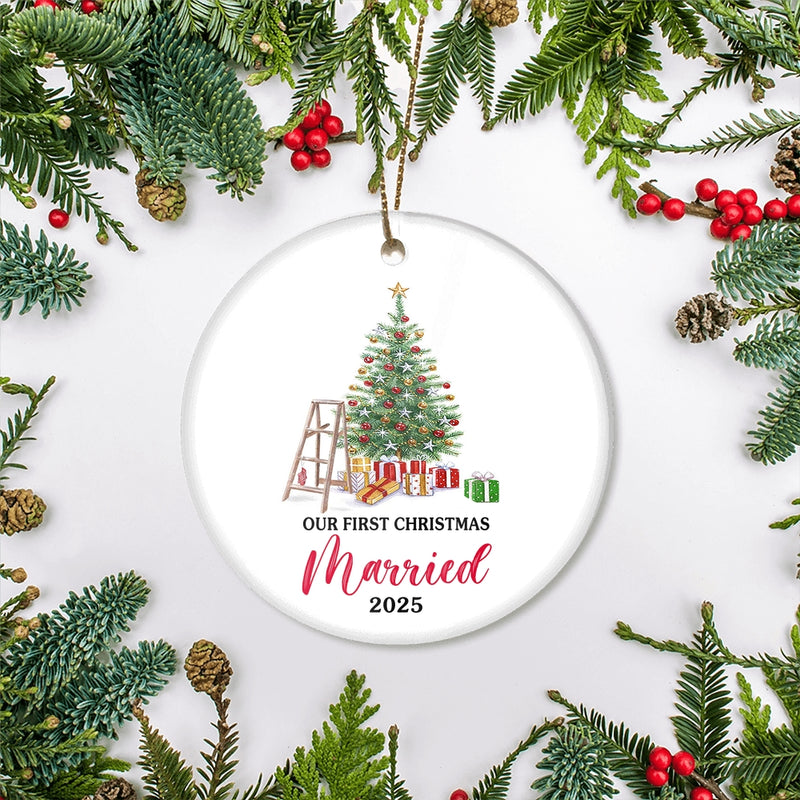 Our First Christmas Married Mr And Mrs 2025 Christmas Tree For Wedding Newlywed Couple 2025 Christmas Tree Ornament Circle Ornament Mockup 2 800x.jpg