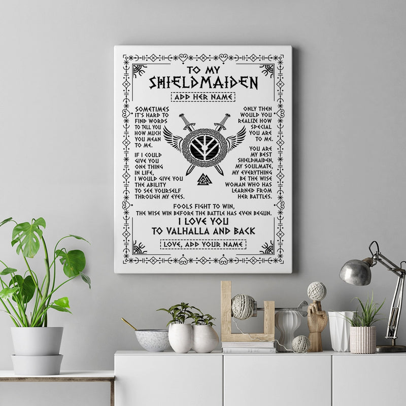 Personalized To My Shieldmaiden Gifts Canvas Viking Valhalla Scandinavian For Wife Girlfriend Anniversary Birthday Gifts Wall Art Custom Framed Canvas Canvas mockup 2 800x.jpg