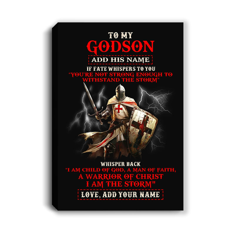 Personalized To My Godson Canvas From Godfather For Men Warrior Knight Templar I Am The Storm Birthday Gifts For Godson Christmas Customized Framed Canvas Canvas mockup 1 800x.jpg