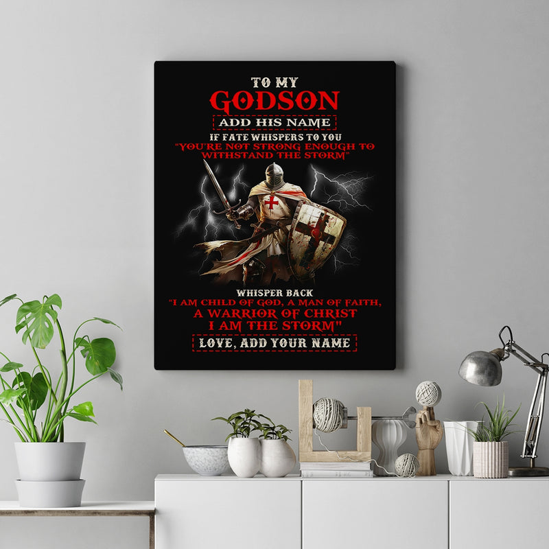Personalized To My Godson Canvas From Godfather For Men Warrior Knight Templar I Am The Storm Birthday Gifts For Godson Christmas Customized Framed Canvas Canvas mockup 2 800x.jpg