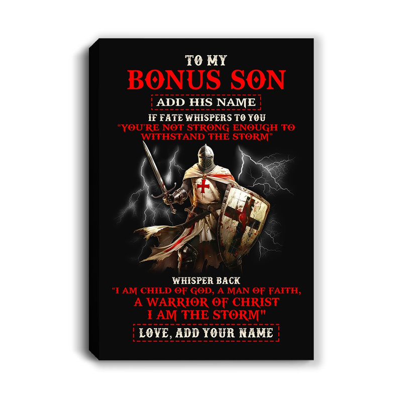 Personalized To My Bonus Son Canvas From Stepdad For Men Warrior Knight Templar I Am The Storm Birthday Christmas Gift For Stepson Custom Framed Canvas Canvas mockup 1 800x.jpg