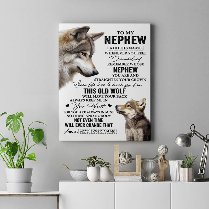 Personalized To My Nephew Gifts Canvas From Aunt Uncle Auntie Whenever Wolf Unique Birthday For Nephew Graduation Christmas Custom Wall Art Print Framed Canvas Canvas mockup 2 800x.jpg