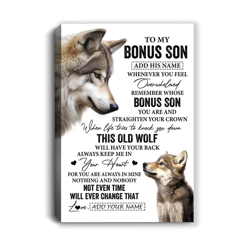 Personalized To My Bonus Son Gifts Canvas From Stepmom Stepdad Whenever Wolf Unique Birthday Gifts For Stepson Graduation Christmas Custom Wall Art Print Framed Canvas Canvas mockup 1 800x.jpg