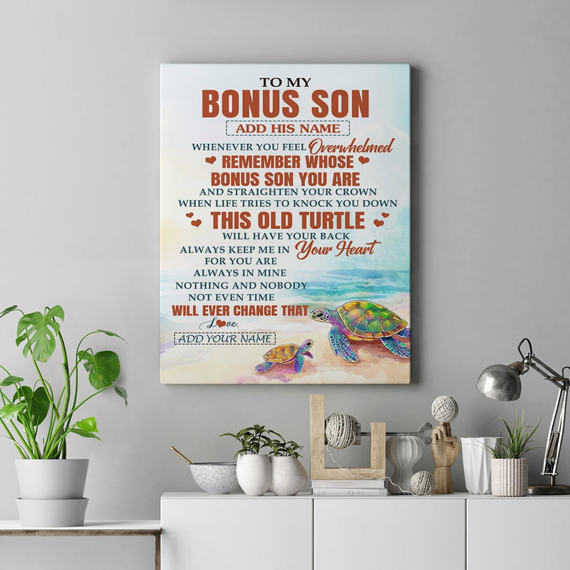 Personalized To My Bonus Son Gifts Canvas From Stepmom Stepdad Whenever Turtle Unique Birthday Gifts For Stepson Graduation Christmas Custom Art Print Framed Canvas Canvas mockup 2 800x.jpg