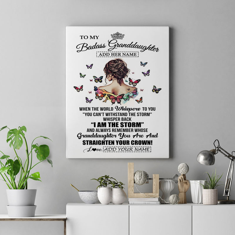 Personalized To My Badass Granddaughter I Am The Storm Canvas From Grandpa Papa Beautiful Granddaughter Birthday Gifts Christmas Adults Custom Print Framed Canvas Canvas mockup 2 800x.jpg